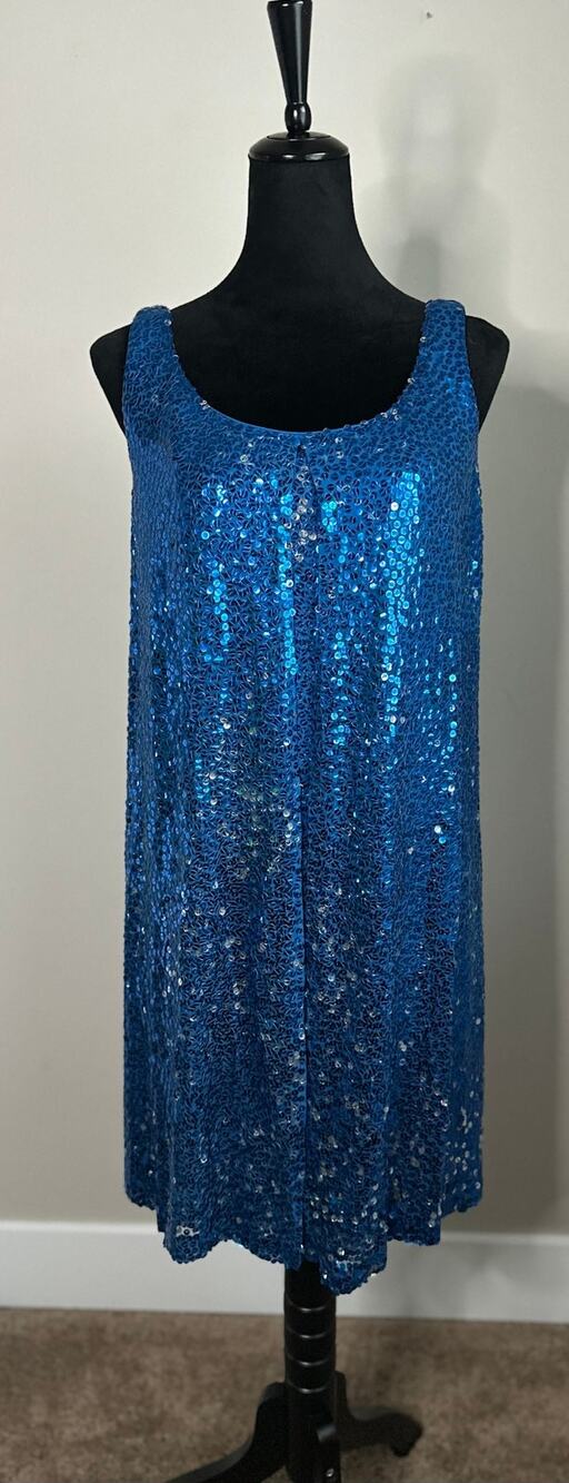 VTG MISS FRAN OF LA BIANCA Sequin Blue Layered Cocktail Dress Size 8